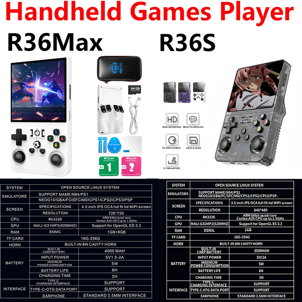 R36MAX — Console rétro portable, écran IPS 4 pouces, 128 Go, +18 000 jeux, 30+ émulateurs