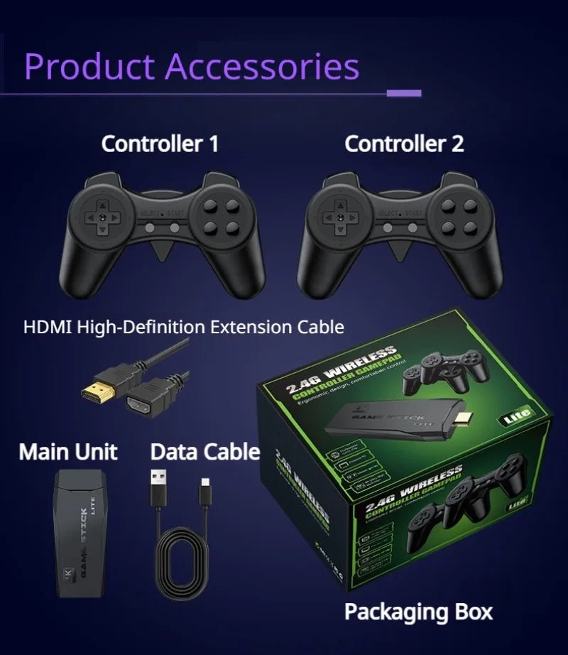 Console de jeu rétro 4K — 2 Manettes sans fil, Plug & Play, Sortie HDMI - Vortex Gaming