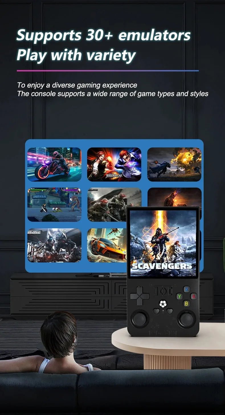 R36MAX — Console rétro portable, écran IPS 4 pouces, 128 Go, +18 000 jeux, 30+ émulateurs - Vortex Gaming