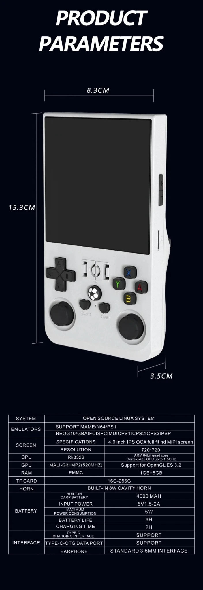 R36MAX — Console rétro portable, écran IPS 4 pouces, 128 Go, +18 000 jeux, 30+ émulateurs - Vortex Gaming